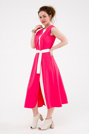 Платье с поясом малина